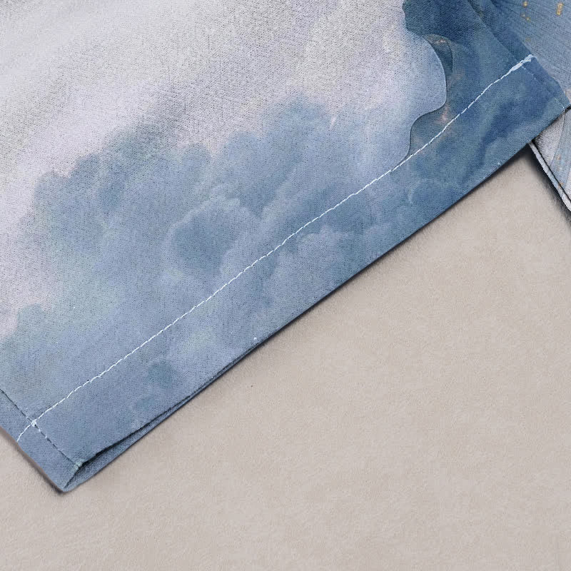 Buddha Stones Damenhose aus reiner Baumwolle mit Lotus-Tintenmuster, elastischem Bund und Taschen - image 1
