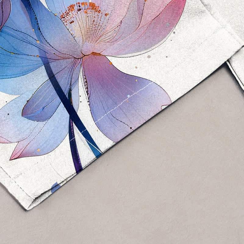 Buddha Stones Damenhose aus reiner Baumwolle mit Aquarell-Lotusmuster, elastischem Bund und Taschen - image 1