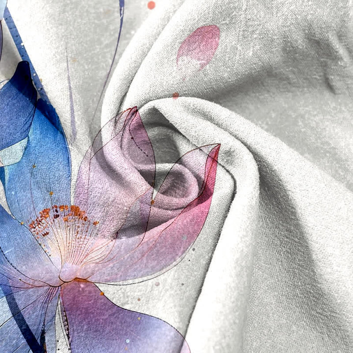 Buddha Stones Damenhose aus reiner Baumwolle mit Aquarell-Lotusmuster, elastischem Bund und Taschen - image 2