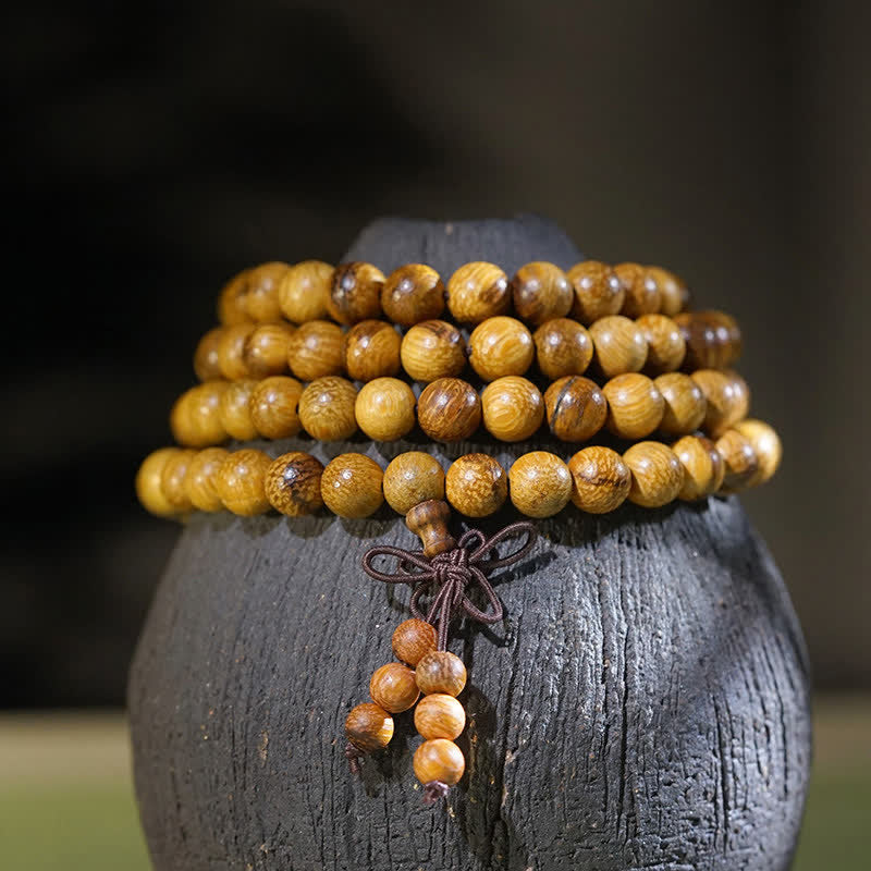 Buddha Stones Natürliche Marmorholz-Harmonie-Mala mit 108 Perlen - 6 mm - image 0