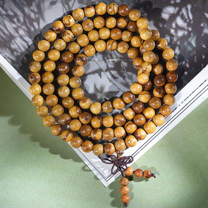Buddha Stones Natürliche Marmorholz-Harmonie-Mala mit 108 Perlen - 8 mm - image 3