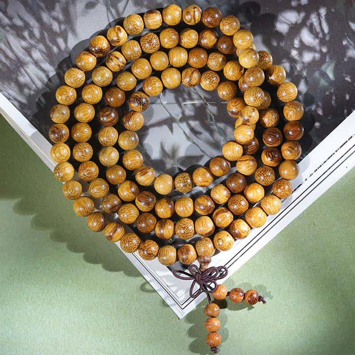 Buddha Stones Natürliche Marmorholz-Harmonie-Mala mit 108 Perlen - 8 mm - image 3