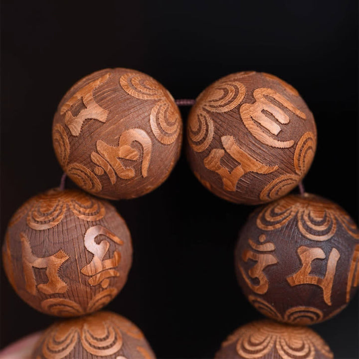 Buddha Stones Armband aus natürlichem Abelia Biflora-Holz mit Herz-Sutra Om Mani Padme Hum - image 3