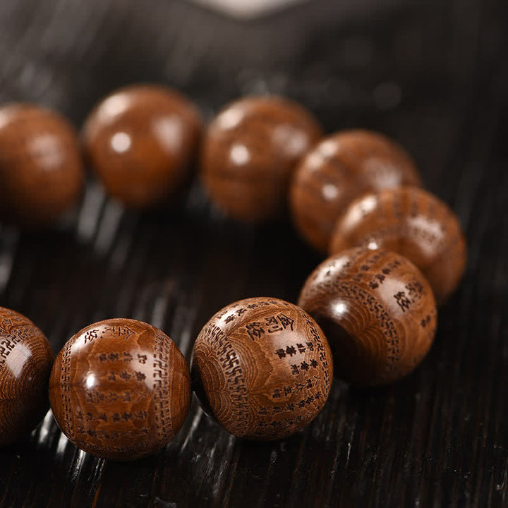 Buddha Stones Armband aus natürlichem Abelia Biflora-Holz mit Herz-Sutra Om Mani Padme Hum - image 12