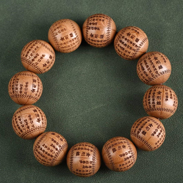 Buddha Stones Armband aus natürlichem Abelia Biflora-Holz mit Herz-Sutra Om Mani Padme Hum - image 8