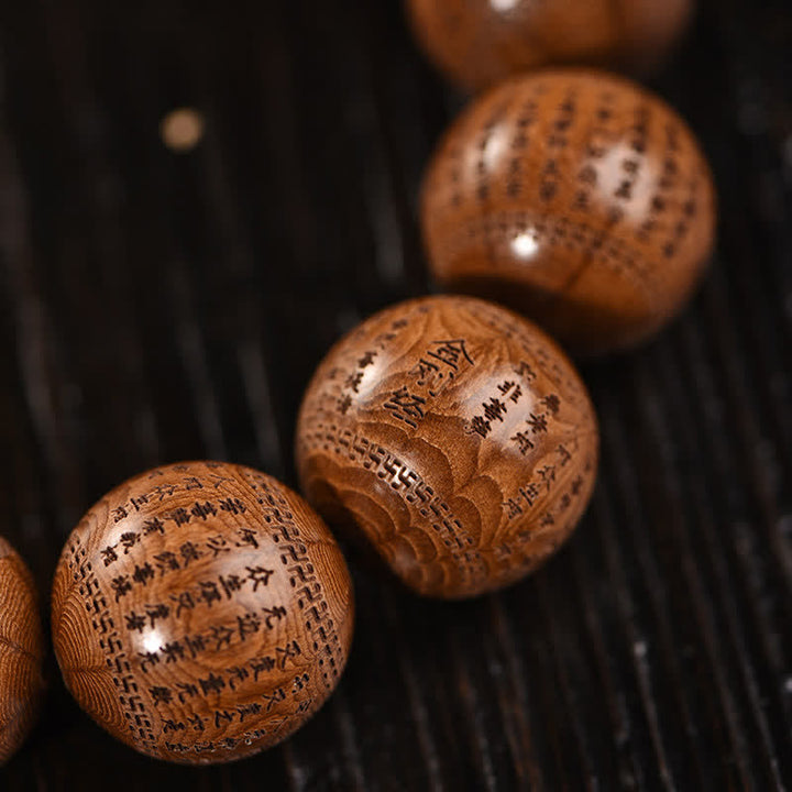 Buddha Stones Armband aus natürlichem Abelia Biflora-Holz mit Herz-Sutra Om Mani Padme Hum - image 14