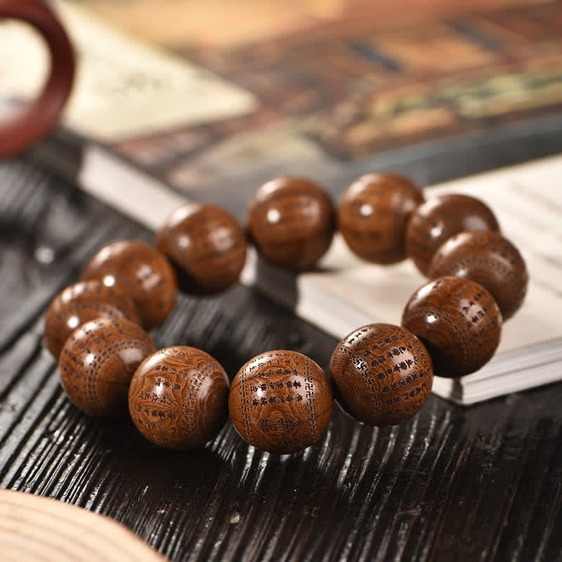 Buddha Stones Armband aus natürlichem Abelia Biflora-Holz mit Herz-Sutra Om Mani Padme Hum - image 10
