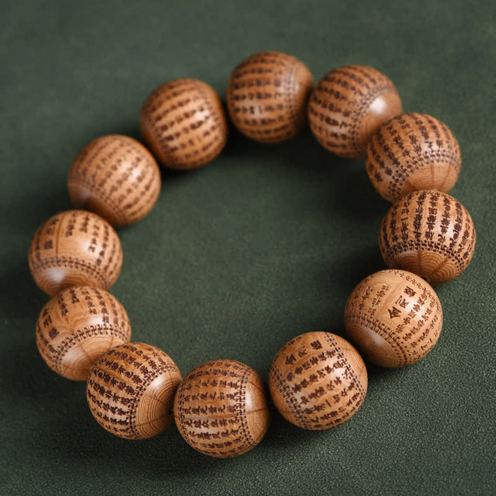 Buddha Stones Armband aus natürlichem Abelia Biflora-Holz mit Herz-Sutra Om Mani Padme Hum - Diamant-Sutra - image 7