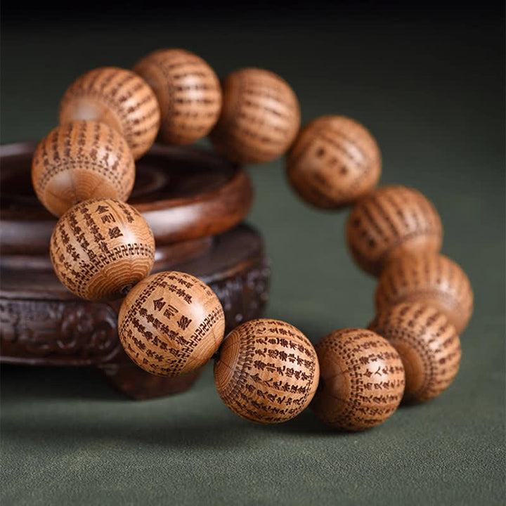 Buddha Stones Armband aus natürlichem Abelia Biflora-Holz mit Herz-Sutra Om Mani Padme Hum - image 9
