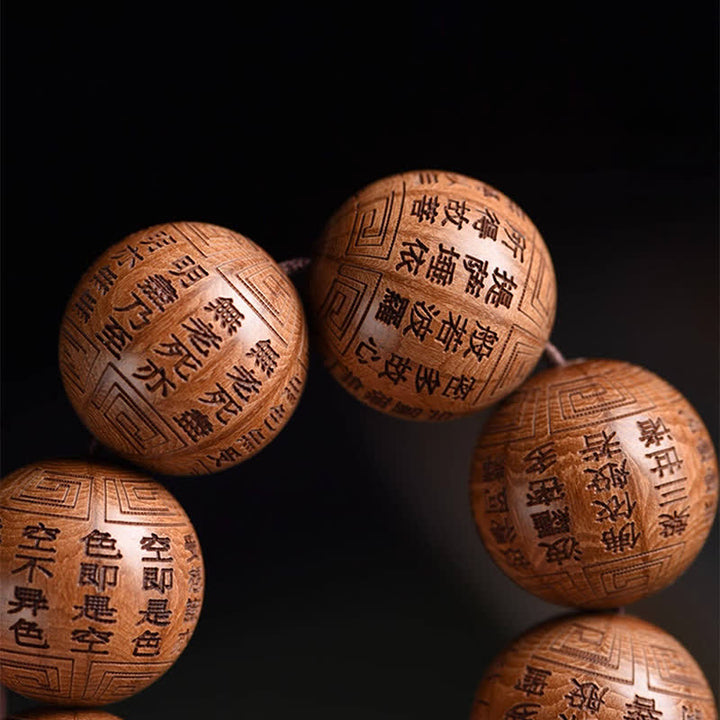 Buddha Stones Armband aus natürlichem Abelia Biflora-Holz mit Herz-Sutra Om Mani Padme Hum - image 16