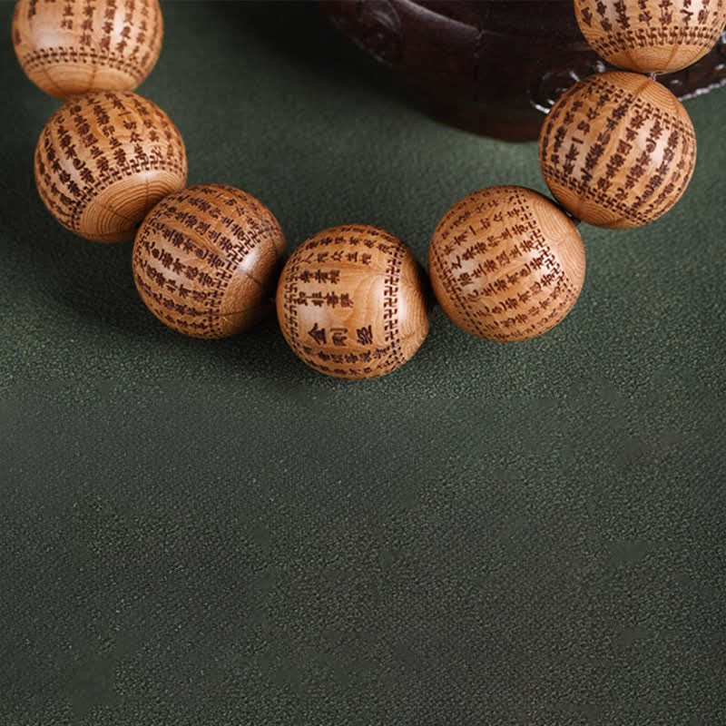 Buddha Stones Armband aus natürlichem Abelia Biflora-Holz mit Herz-Sutra Om Mani Padme Hum - image 13