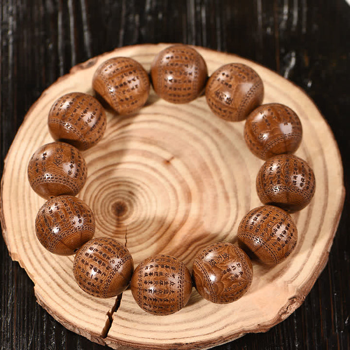 Buddha Stones Armband aus natürlichem Abelia Biflora-Holz mit Herz-Sutra Om Mani Padme Hum - image 11