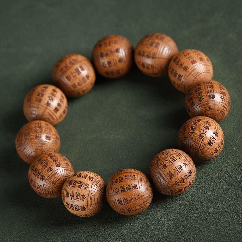 Buddha Stones Armband aus natürlichem Abelia Biflora-Holz mit Herz-Sutra Om Mani Padme Hum - Herz-Sutra - image 15