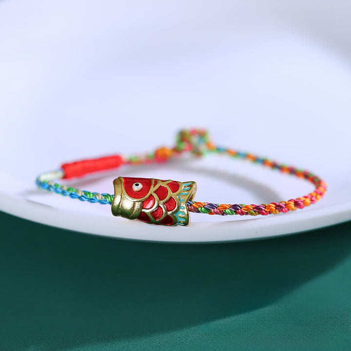 Buddha Stones Handgewebtes, farbenfrohes Armband aus geflochtenem Garn mit Koi-Fisch-Motiv - image 1