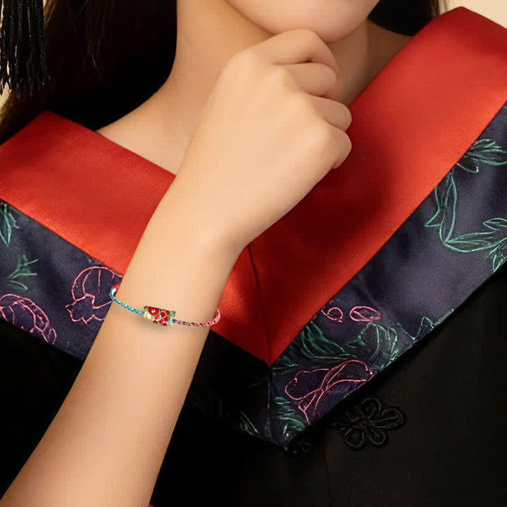 Buddha Stones Handgewebtes, farbenfrohes Armband aus geflochtenem Garn mit Koi-Fisch-Motiv - image 4