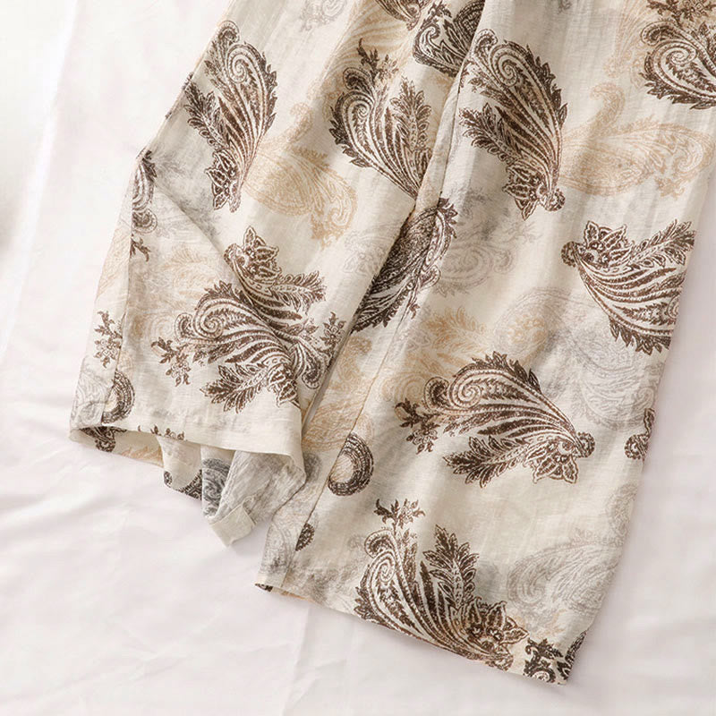 Buddha Stones Sommerliche Boho-Freizeithose mit Paisley-Muster, Reißverschluss, Knöchelbreite, geradem Bein und Taschen für Damen - image 8