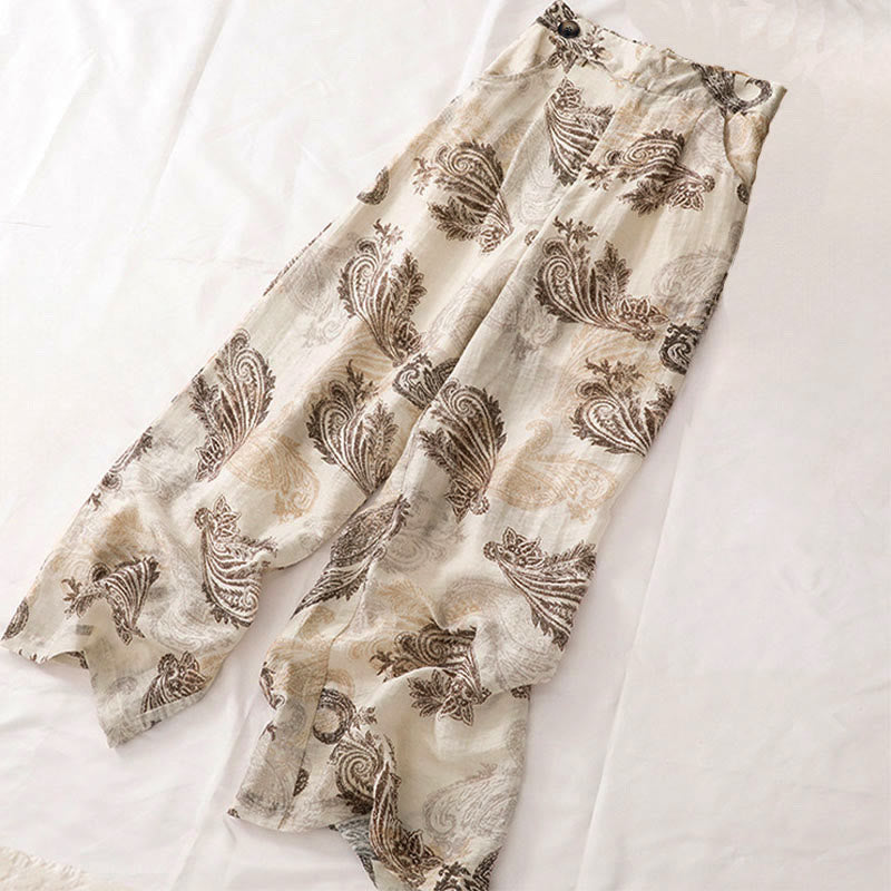 Buddha Stones Sommerliche Boho-Freizeithose mit Paisley-Muster, Reißverschluss, Knöchelbreite, geradem Bein und Taschen für Damen - image 2