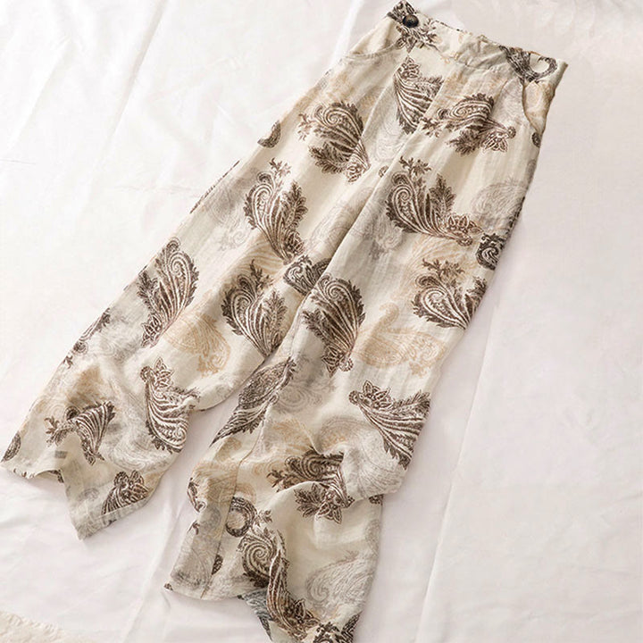 Buddha Stones Sommerliche Boho-Freizeithose mit Paisley-Muster, Reißverschluss, Knöchelbreite, geradem Bein und Taschen für Damen - image 2