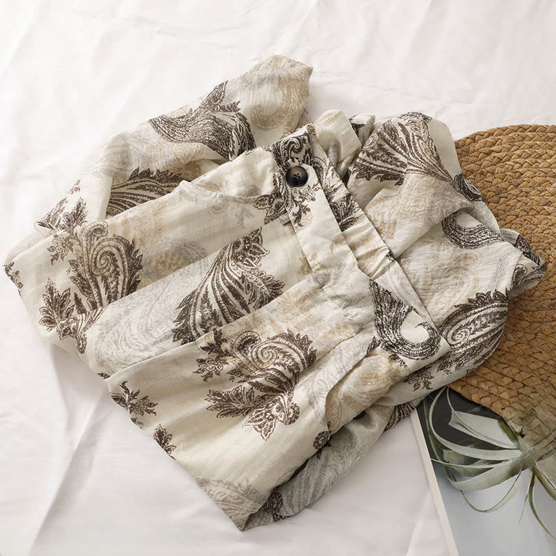 Buddha Stones Sommerliche Boho-Freizeithose mit Paisley-Muster, Reißverschluss, Knöchelbreite, geradem Bein und Taschen für Damen - image 4