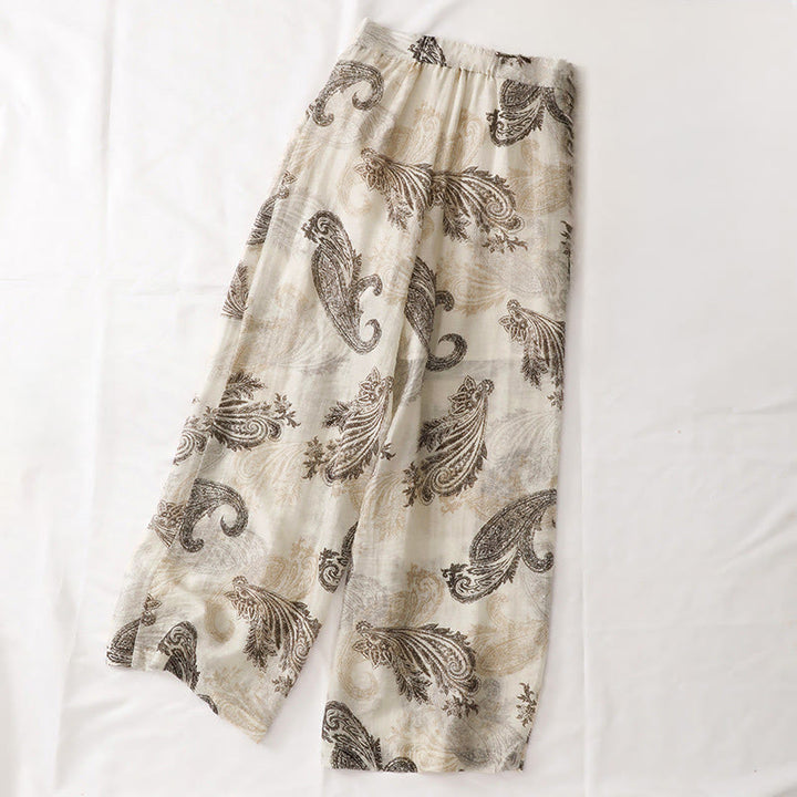 Buddha Stones Sommerliche Boho-Freizeithose mit Paisley-Muster, Reißverschluss, Knöchelbreite, geradem Bein und Taschen für Damen - image 1
