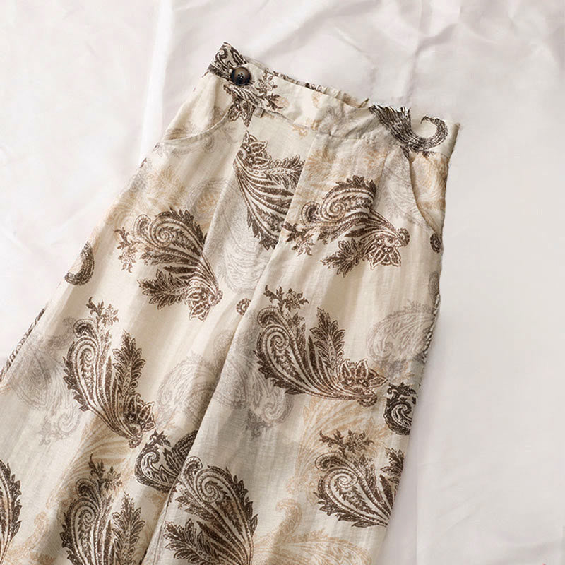 Buddha Stones Sommerliche Boho-Freizeithose mit Paisley-Muster, Reißverschluss, Knöchelbreite, geradem Bein und Taschen für Damen - image 6