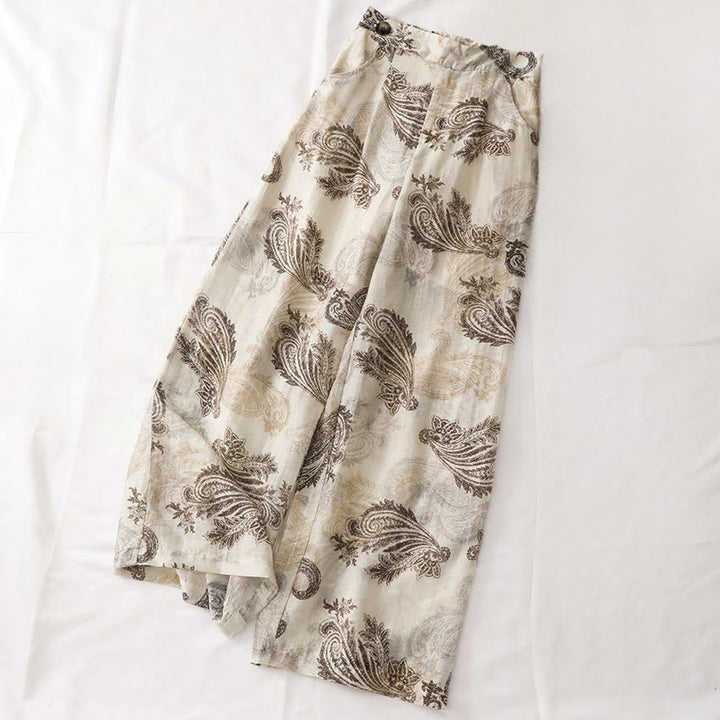 Buddha Stones Sommerliche Boho-Freizeithose mit Paisley-Muster, Reißverschluss, Knöchelbreite, geradem Bein und Taschen für Damen - image 0