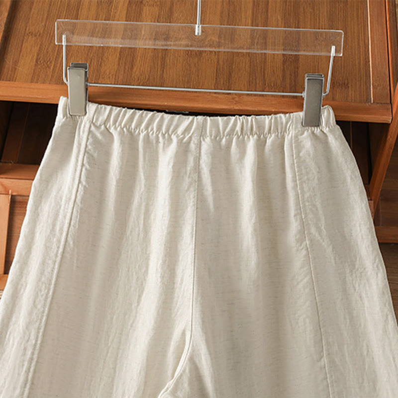 Buddha Stones Lässige, minimalistische Sommerhose mit Kordelzug, einfarbig, knöchellang, gerades Bein, mit Taschen - image 3