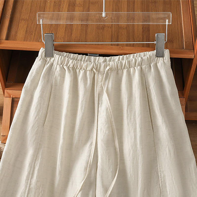 Buddha Stones Lässige, minimalistische Sommerhose mit Kordelzug, einfarbig, knöchellang, gerades Bein, mit Taschen - image 2