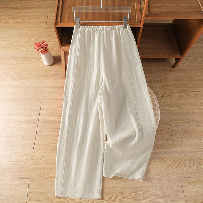Buddha Stones Lässige, minimalistische Sommerhose mit Kordelzug, einfarbig, knöchellang, gerades Bein, mit Taschen - image 1