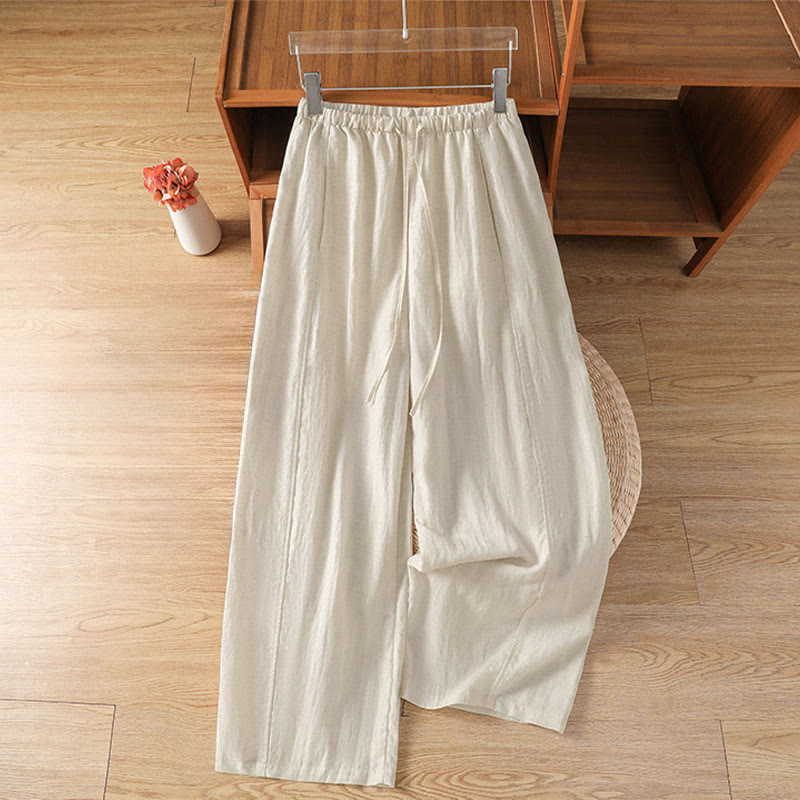Buddha Stones Lässige, minimalistische Sommerhose mit Kordelzug, einfarbig, knöchellang, gerades Bein, mit Taschen - Leinen - US8-10, UK/AU12-14, EU40-42 (2XL) - image 0