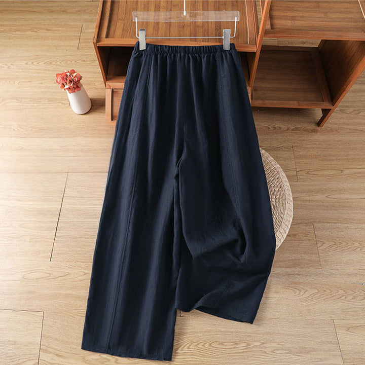 Buddha Stones Lässige, minimalistische Sommerhose mit Kordelzug, einfarbig, knöchellang, gerades Bein, mit Taschen - image 9