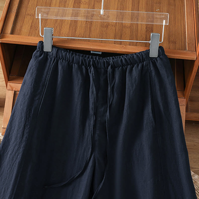 Buddha Stones Lässige, minimalistische Sommerhose mit Kordelzug, einfarbig, knöchellang, gerades Bein, mit Taschen - image 10