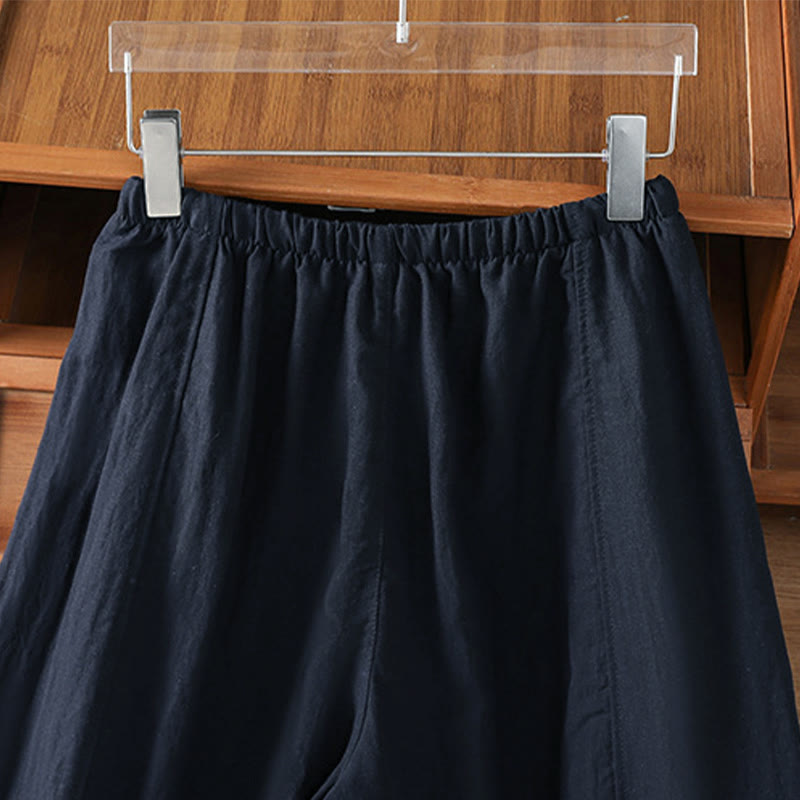 Buddha Stones Lässige, minimalistische Sommerhose mit Kordelzug, einfarbig, knöchellang, gerades Bein, mit Taschen - image 11