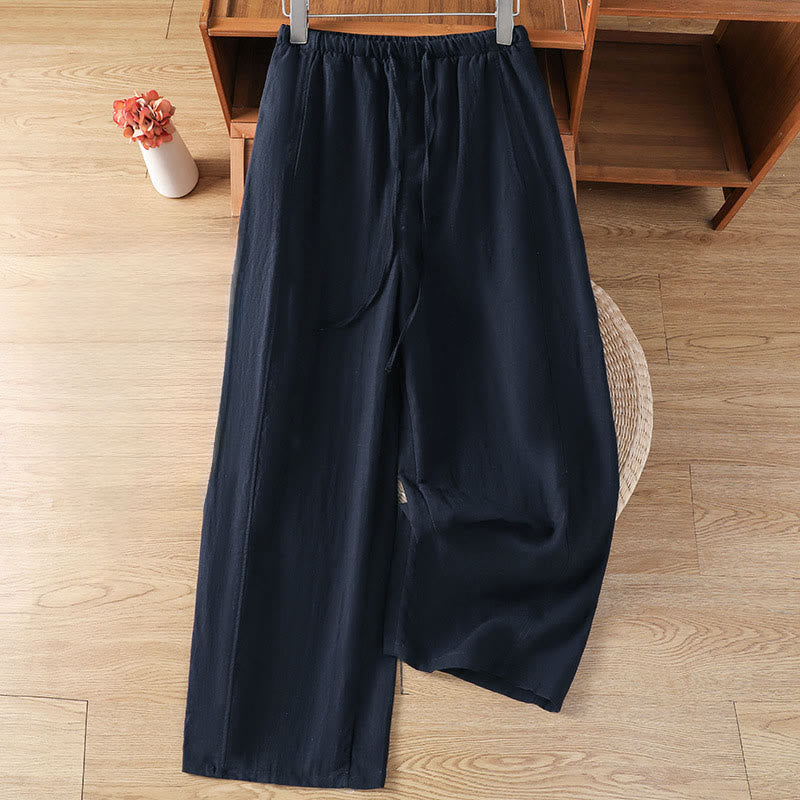 Buddha Stones Lässige, minimalistische Sommerhose mit Kordelzug, einfarbig, knöchellang, gerades Bein, mit Taschen - Marine - US8-10, UK/AU12-14, EU40-42 (2XL) - image 8