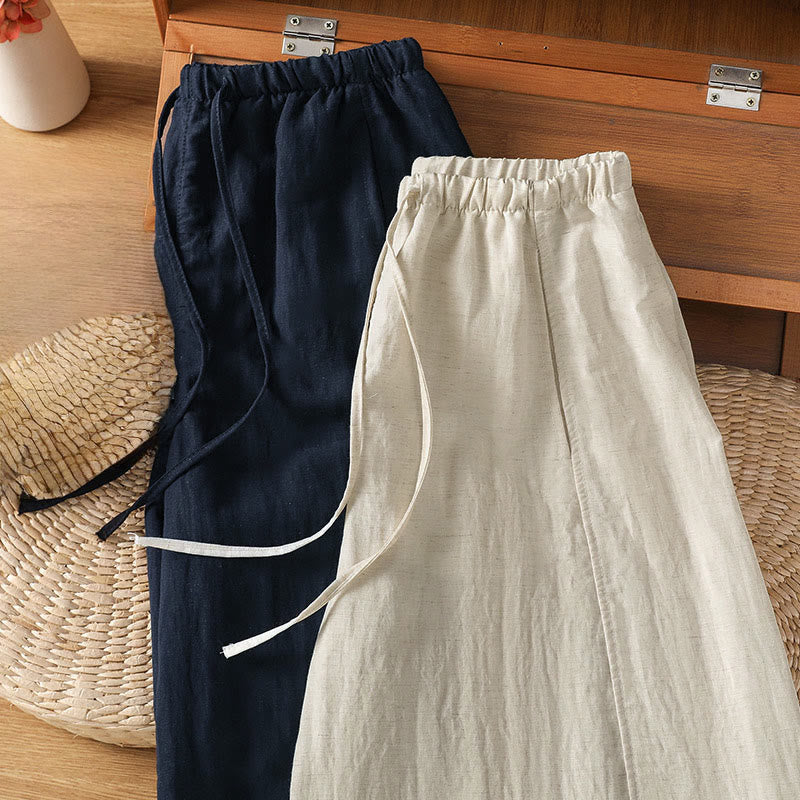Buddha Stones Lässige, minimalistische Sommerhose mit Kordelzug, einfarbig, knöchellang, gerades Bein, mit Taschen - image 15