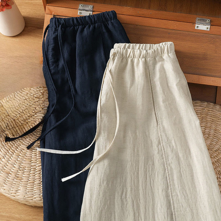 Buddha Stones Lässige, minimalistische Sommerhose mit Kordelzug, einfarbig, knöchellang, gerades Bein, mit Taschen - image 15