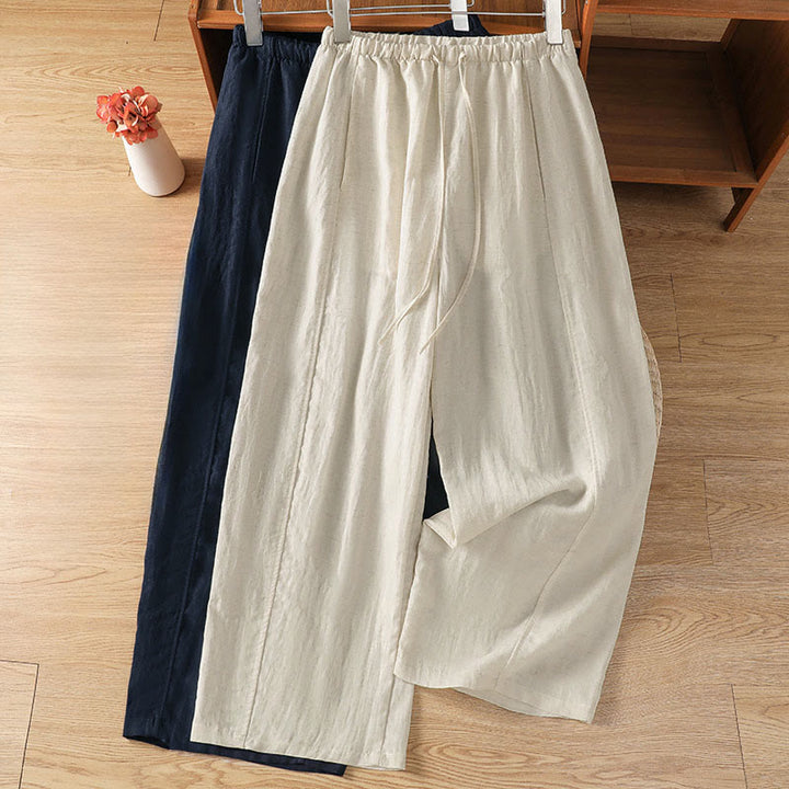 Buddha Stones Lässige, minimalistische Sommerhose mit Kordelzug, einfarbig, knöchellang, gerades Bein, mit Taschen - image 14