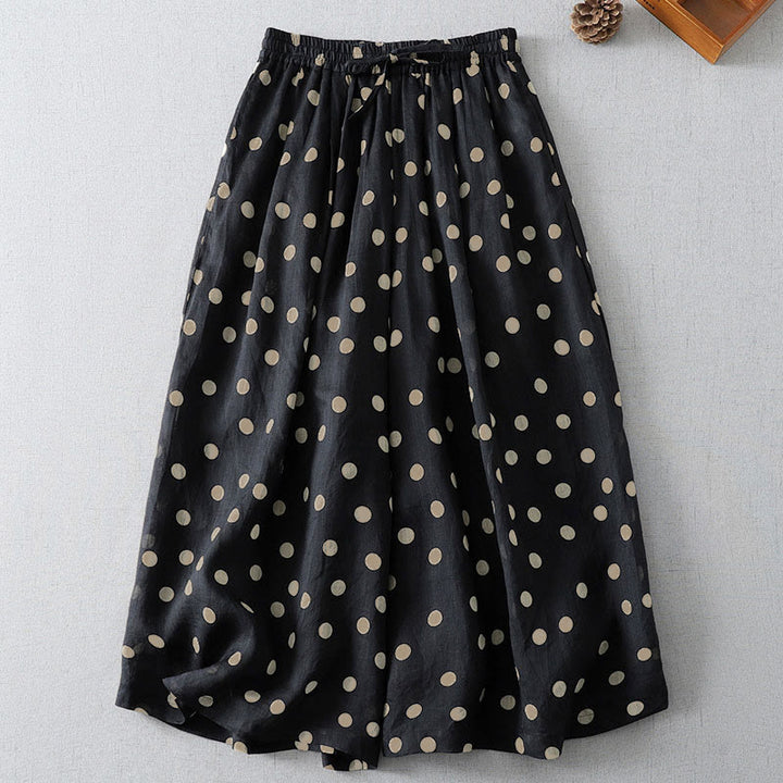 Buddha Stones Lässige, sommerliche Vintage-Damenhose mit Kordelzug und Polka-Dot-Muster, verkürztem Schnitt und Taschen - image 9