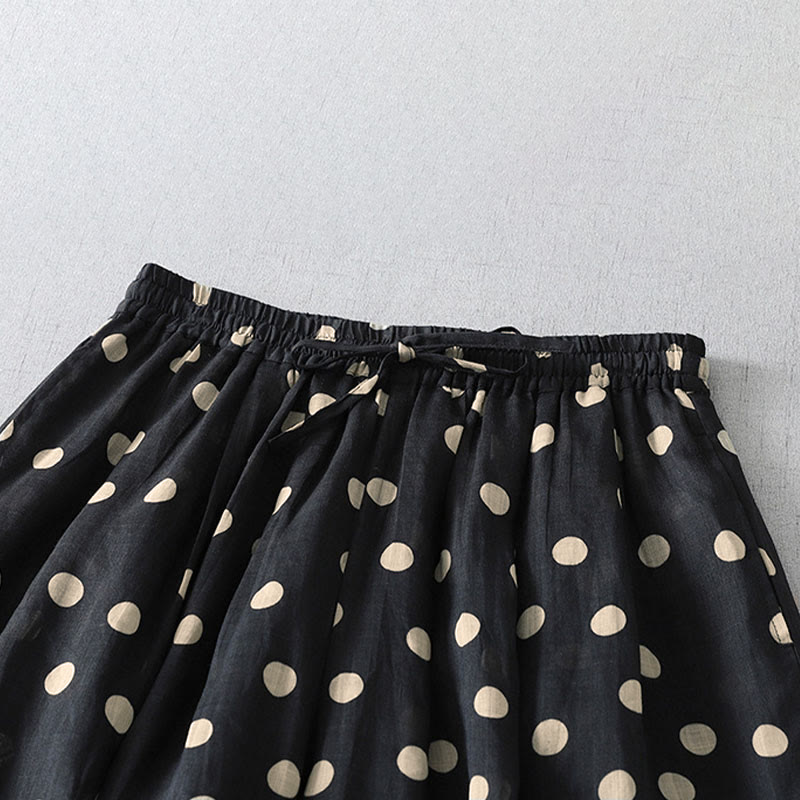 Buddha Stones Lässige, sommerliche Vintage-Damenhose mit Kordelzug und Polka-Dot-Muster, verkürztem Schnitt und Taschen - image 10