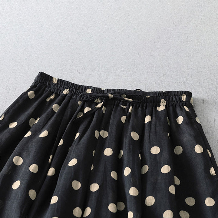 Buddha Stones Lässige, sommerliche Vintage-Damenhose mit Kordelzug und Polka-Dot-Muster, verkürztem Schnitt und Taschen - image 10