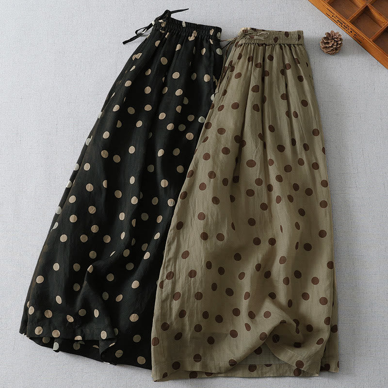 Buddha Stones Lässige, sommerliche Vintage-Damenhose mit Kordelzug und Polka-Dot-Muster, verkürztem Schnitt und Taschen - image 13