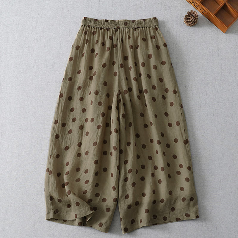 Buddha Stones Lässige, sommerliche Vintage-Damenhose mit Kordelzug und Polka-Dot-Muster, verkürztem Schnitt und Taschen - image 1