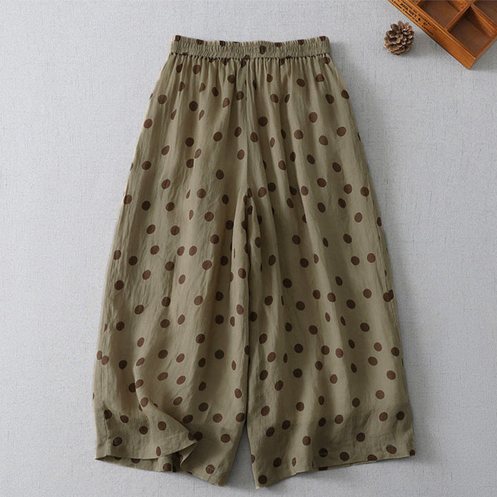Buddha Stones Lässige, sommerliche Vintage-Damenhose mit Kordelzug und Polka-Dot-Muster, verkürztem Schnitt und Taschen - image 1