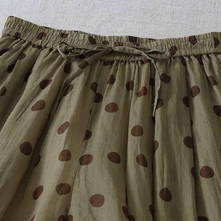 Buddha Stones Lässige, sommerliche Vintage-Damenhose mit Kordelzug und Polka-Dot-Muster, verkürztem Schnitt und Taschen - image 2