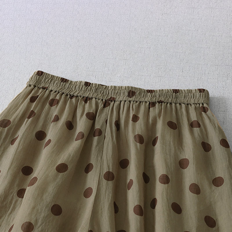 Buddha Stones Lässige, sommerliche Vintage-Damenhose mit Kordelzug und Polka-Dot-Muster, verkürztem Schnitt und Taschen - image 3