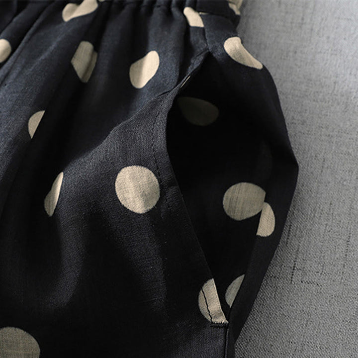 Buddha Stones Lässige, sommerliche Vintage-Damenhose mit Kordelzug und Polka-Dot-Muster, verkürztem Schnitt und Taschen - image 11