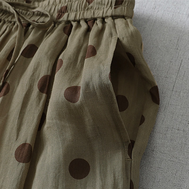 Buddha Stones Lässige, sommerliche Vintage-Damenhose mit Kordelzug und Polka-Dot-Muster, verkürztem Schnitt und Taschen - image 4