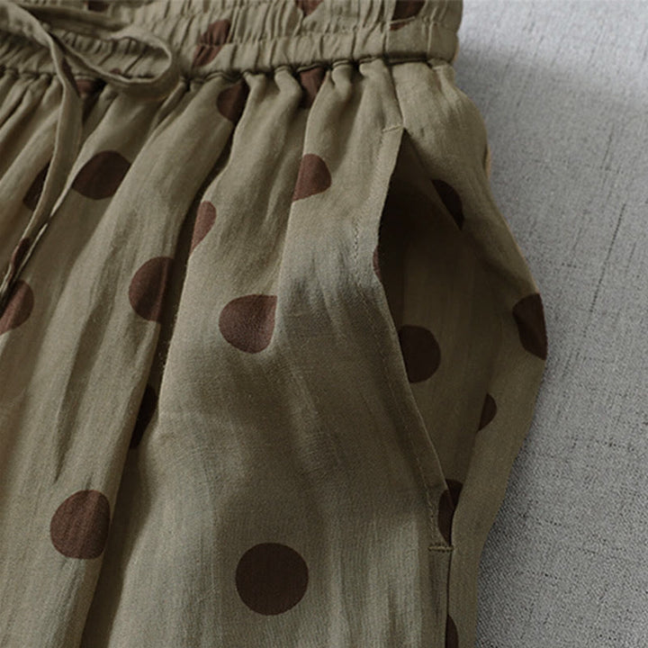 Buddha Stones Lässige, sommerliche Vintage-Damenhose mit Kordelzug und Polka-Dot-Muster, verkürztem Schnitt und Taschen - image 4