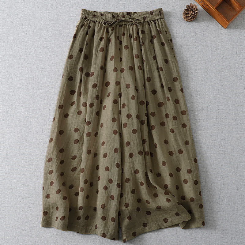 Buddha Stones Lässige, sommerliche Vintage-Damenhose mit Kordelzug und Polka-Dot-Muster, verkürztem Schnitt und Taschen - image 0