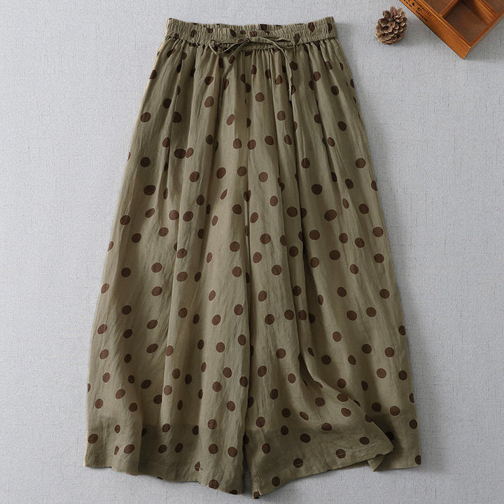 Buddha Stones Lässige, sommerliche Vintage-Damenhose mit Kordelzug und Polka-Dot-Muster, verkürztem Schnitt und Taschen - image 0